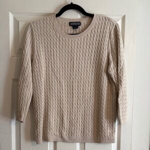 Lands' End Women's Cable Knit Crew Sweater - Light Beige